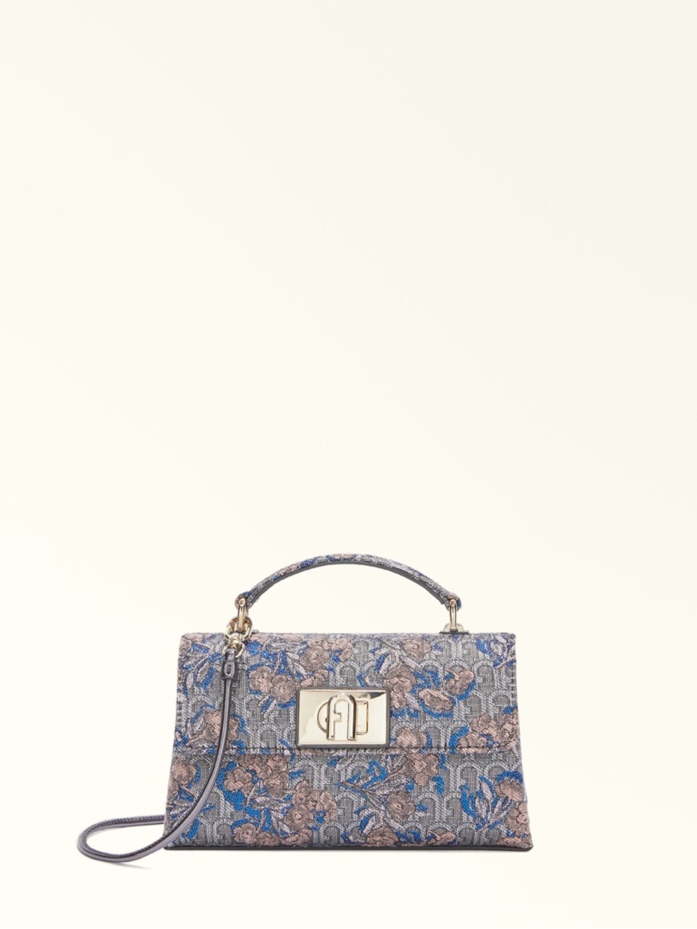 Furla 1927 Mini Bag M in Blue Floral Jacquard with Gold Hardware - Picture 4 of 16